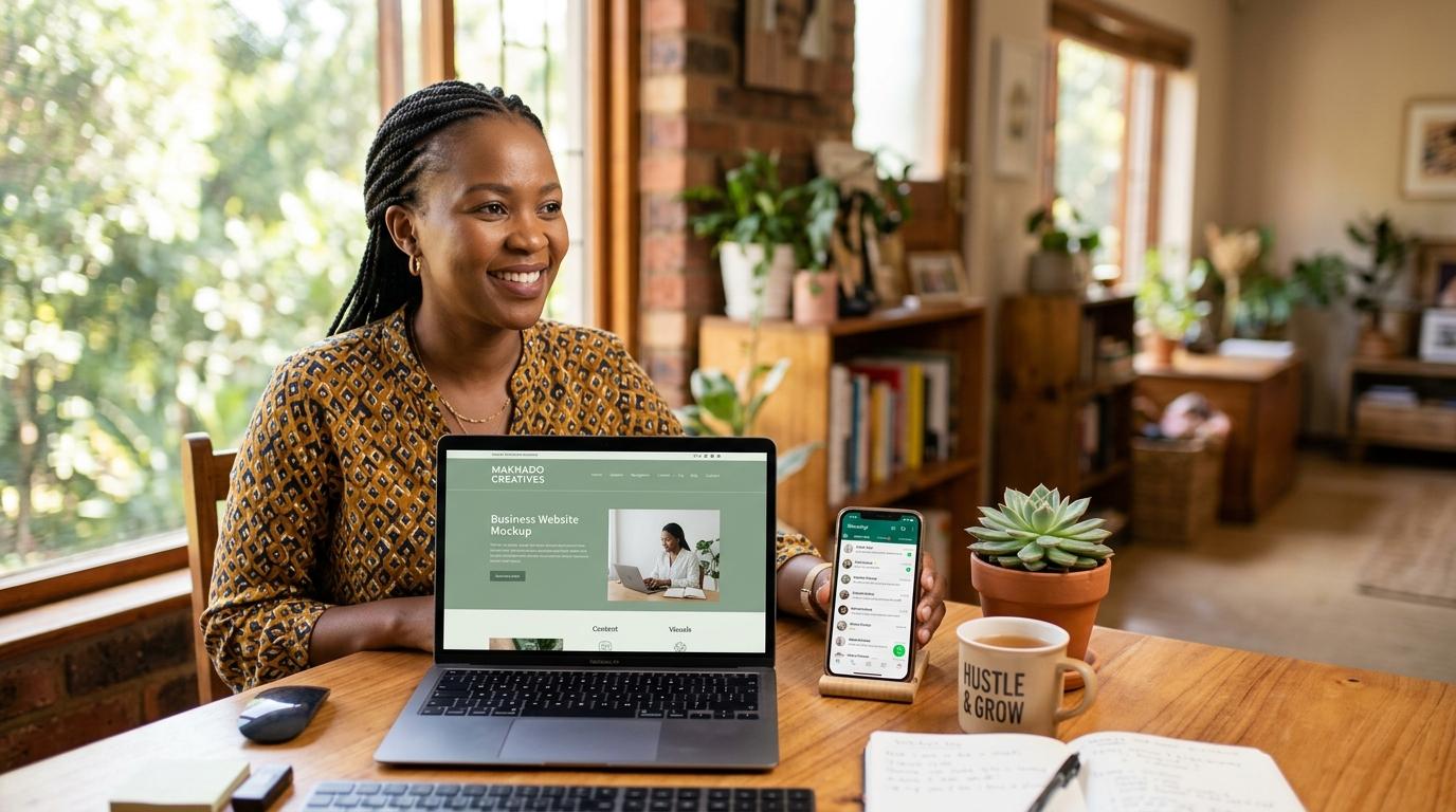 Professional website displayed on laptop with South African design elements
